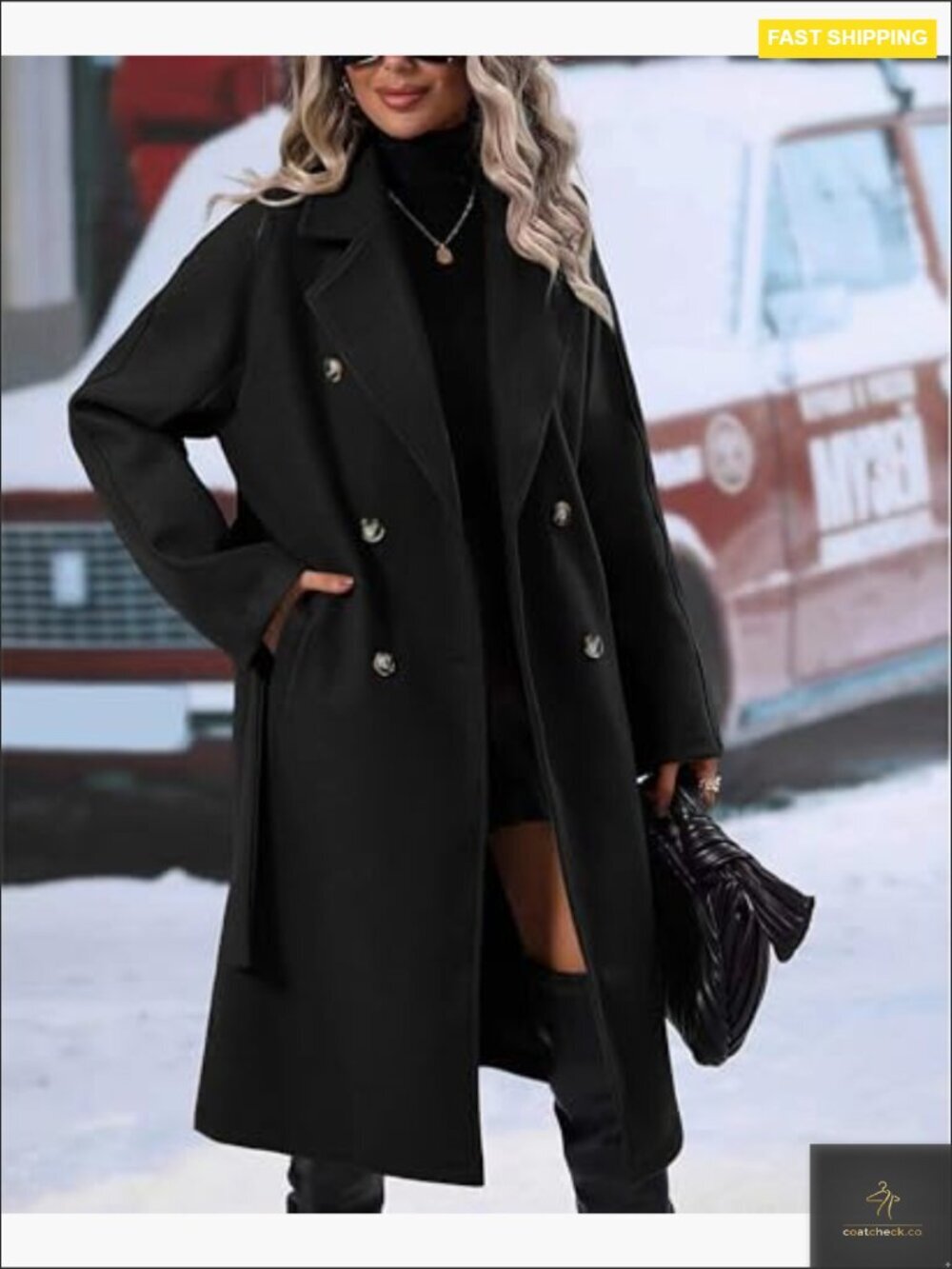 Wool Blend Pea Coat Double Breasted Notch Lapel Long Trench Coat Classic - Picture 2 of 6